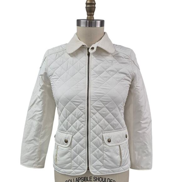 Polo Ralph Lauren Polyester Quilted Jacket Corduroy Collar Winter White Sz L - Picture 1 of 6